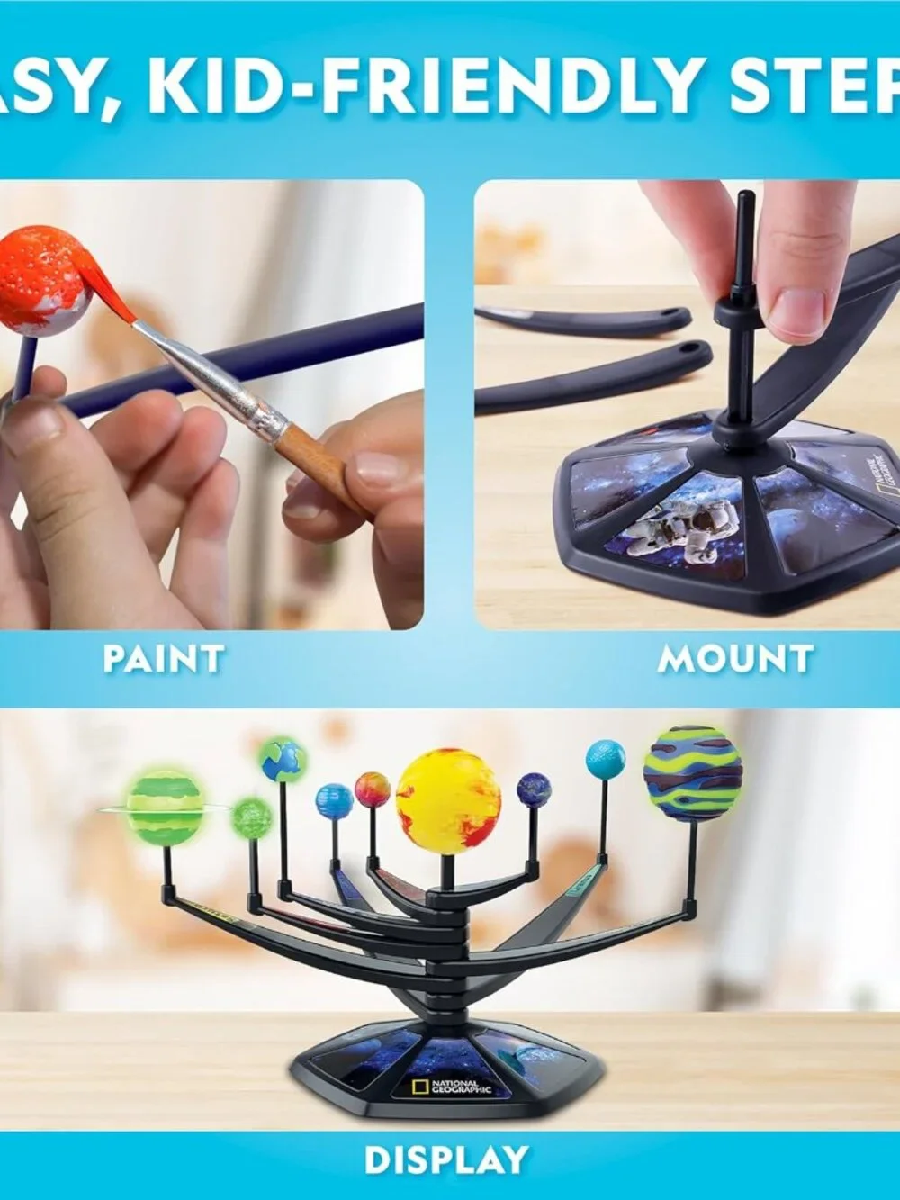New National Geographic Glow-in-the-Dark Solar System Model Kit for Kids - Build